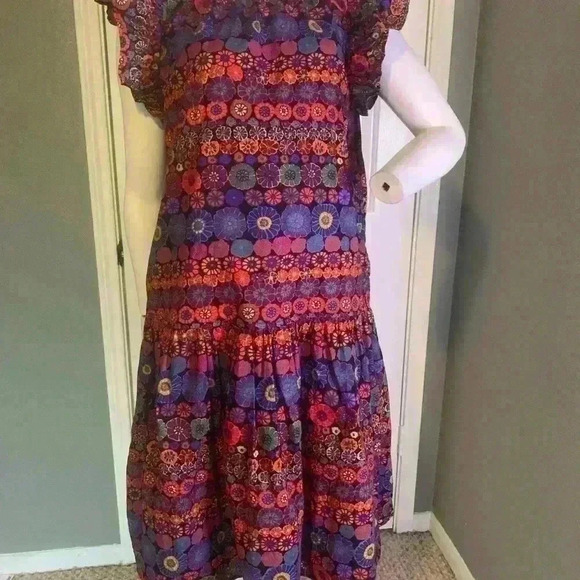 PINCH Floral Print Ruffle Cap Sleeve Midi Dress L - Picture 9 of 11